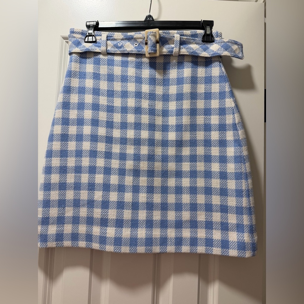 Ann Taylor Blue and White Gingham A-Line Skirt